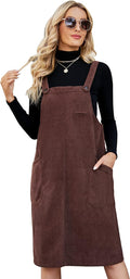 Flygo Corduroy Jumper Overall Pinafore Midi Dress with Pockets Women's