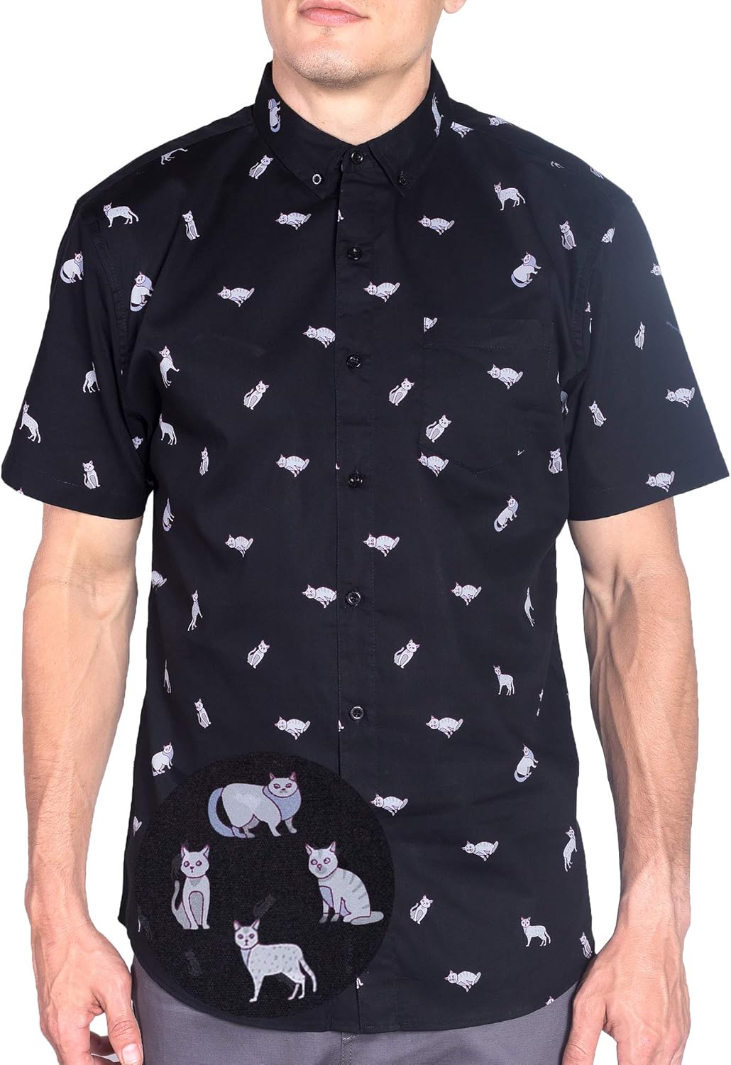 Mens Short Sleeve Button Down Novelty Print Shirts for Summer