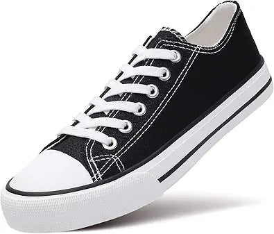Womens Canvas Sneakers Low Top Lace Up Comfortable Shoes
