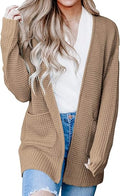 Long Sleeve Waffle Knit Cardigan Open Front Side Slit Sweater