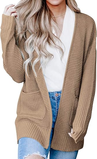 MEROKEETY Womens Long Sleeve Waffle Knit Cardigan for Style