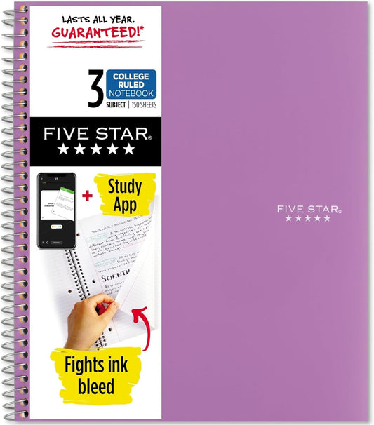 Five Star Spiral Notebook + Study App - Ink Bleed Protection!