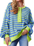 Tankaneo Womens Oversized Striped Sweatshirts Henley Shirts - Cozy cut