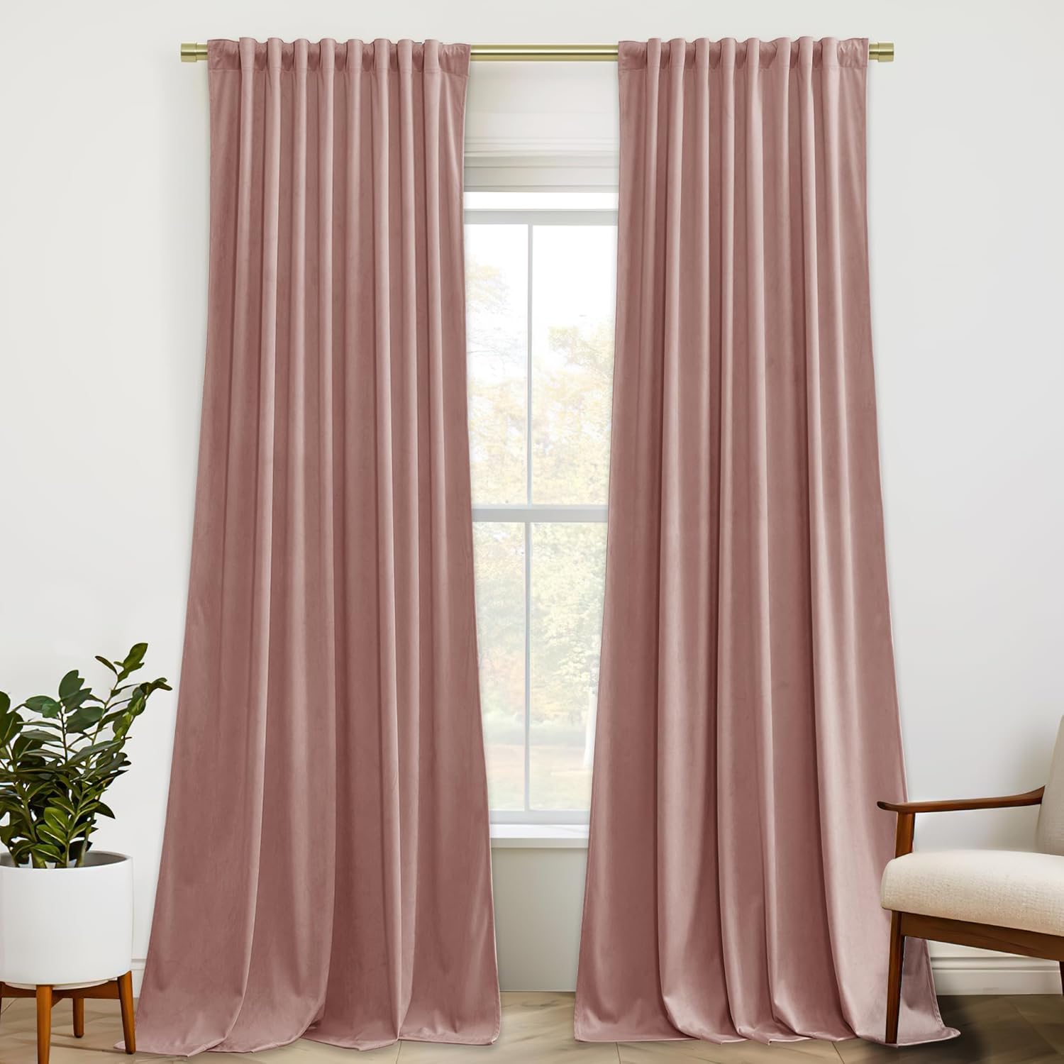 StangH Dusty Pink Velvet Curtains for Extra Long Privacy