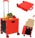 Foldable Utility Cart Rolling Crate with Lid - Red Portable Trolley