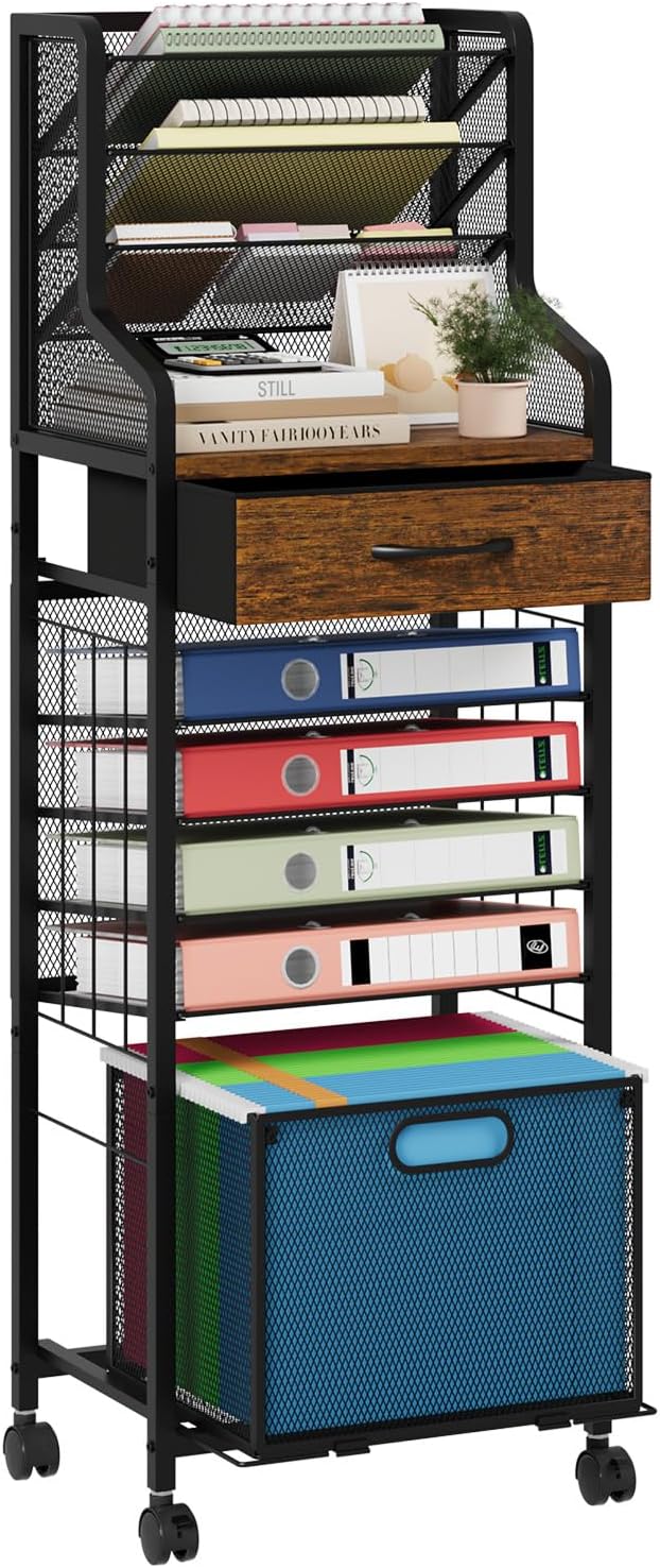 Efficient 10-Tier Rolling File Cart for Office Organization