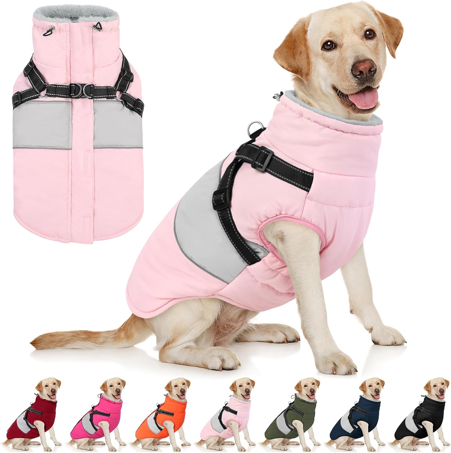 AOFITEE Dog Coat with Harness Built in for Large Dogs