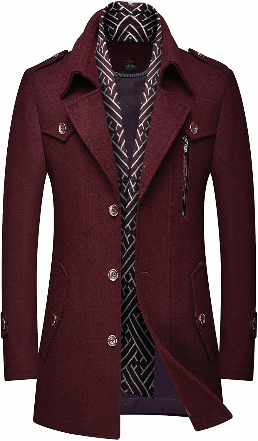 Men's Wool Blend Coat with Detachable Scarf for Winter Style