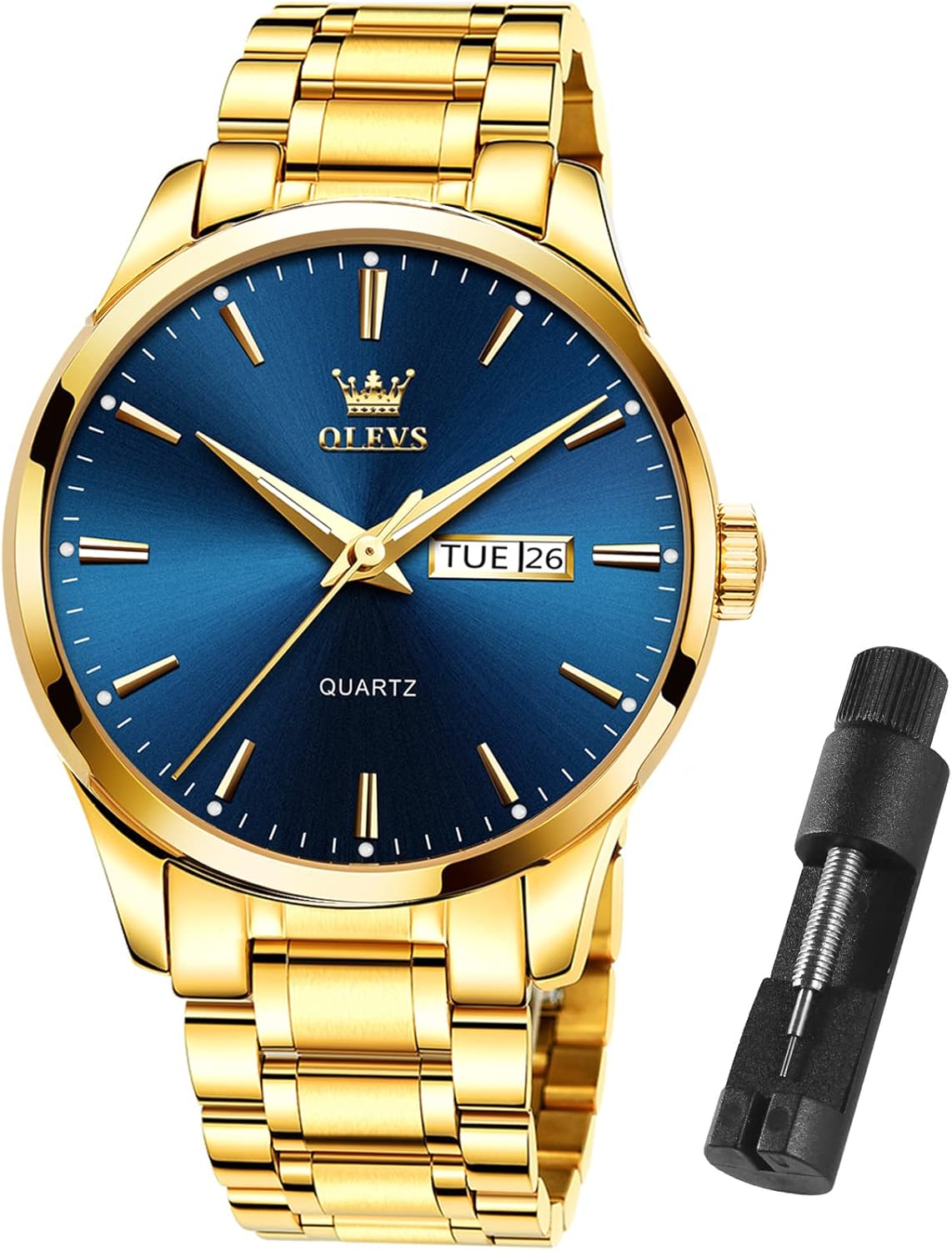 OLEVS Mens Gold Watches Waterproof Stainless Steel Luxury Timepiece