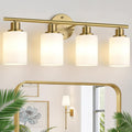 4-Light Bathroom Light Fixtures Brushed Gold Vanity - Modern Milky