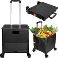 Foldable Utility Cart Rolling Tote Basket - Portable Collapsible Cart