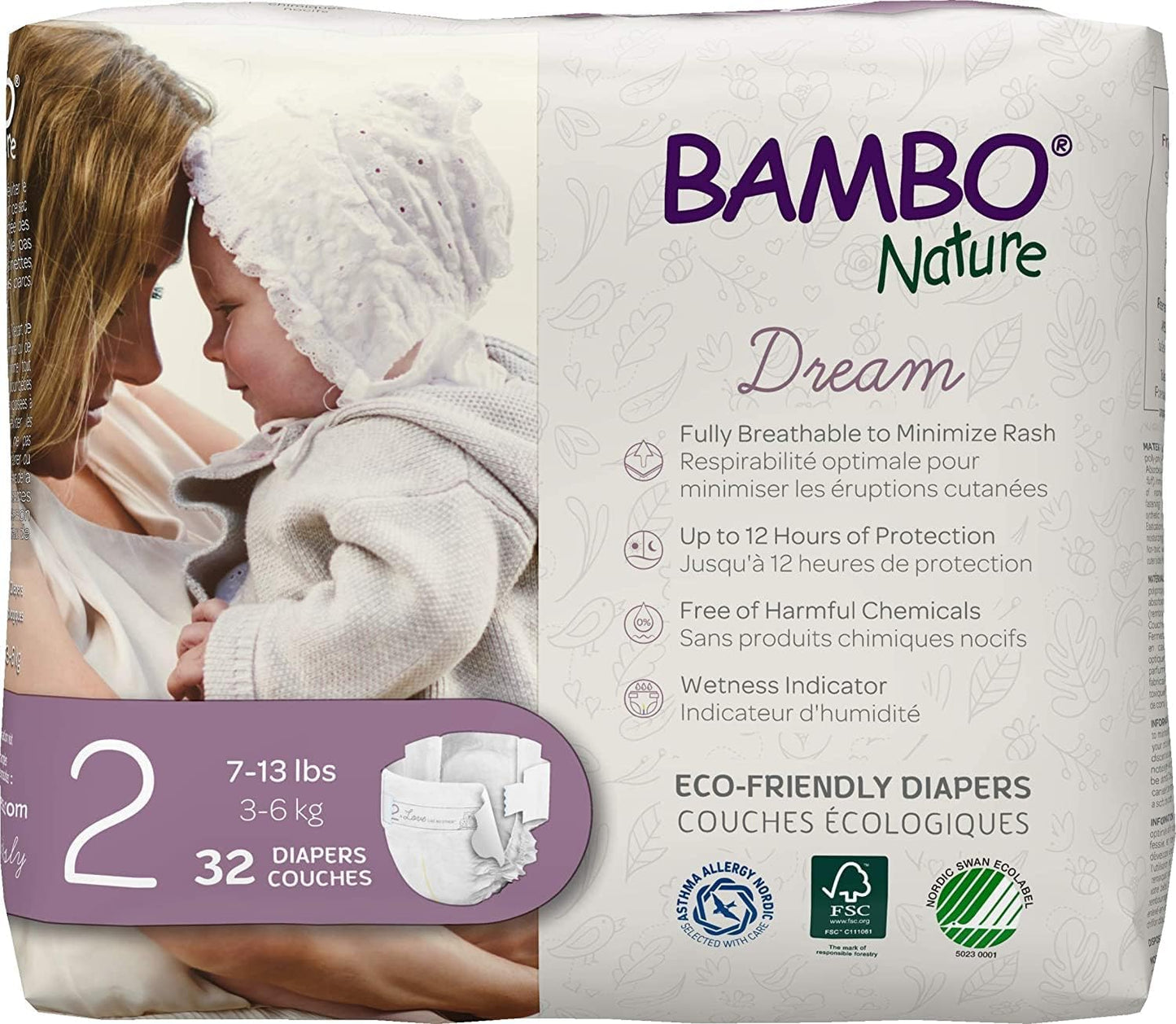 Bambo Nature Premium Baby Diapers - Size 2, 32 Count - Gentle Protection