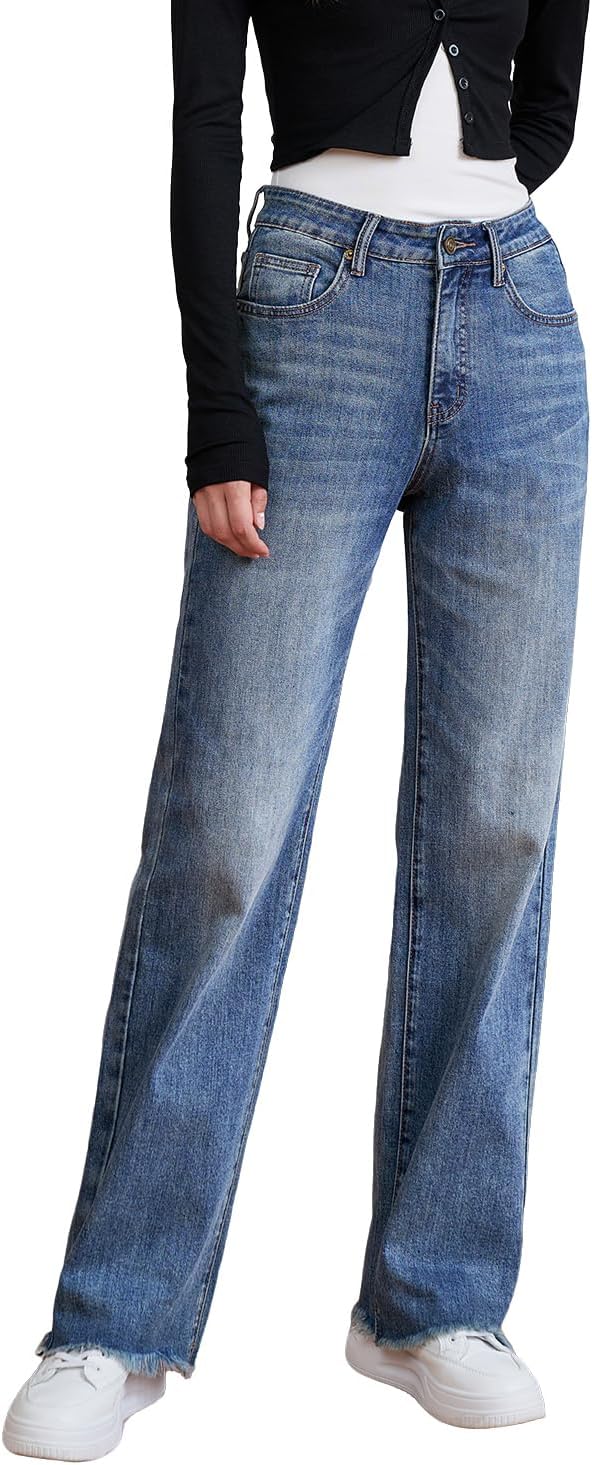 Womens High Waisted Jeans Stretchy Straight Leg Tummy Control