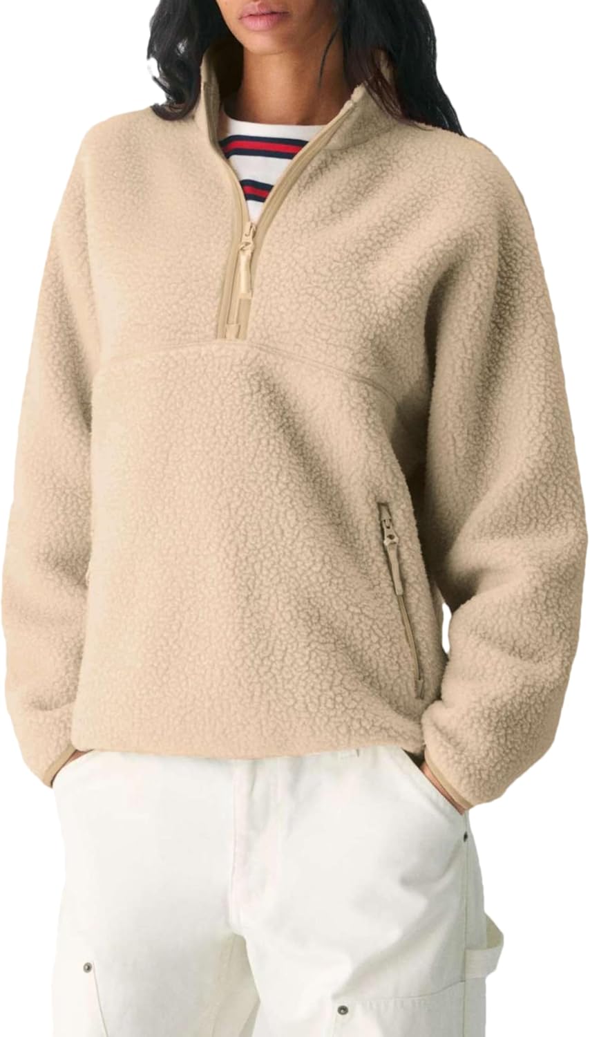 Aimiray Fleece Pullover Women Half Zip Sherpa Jacket Trendy