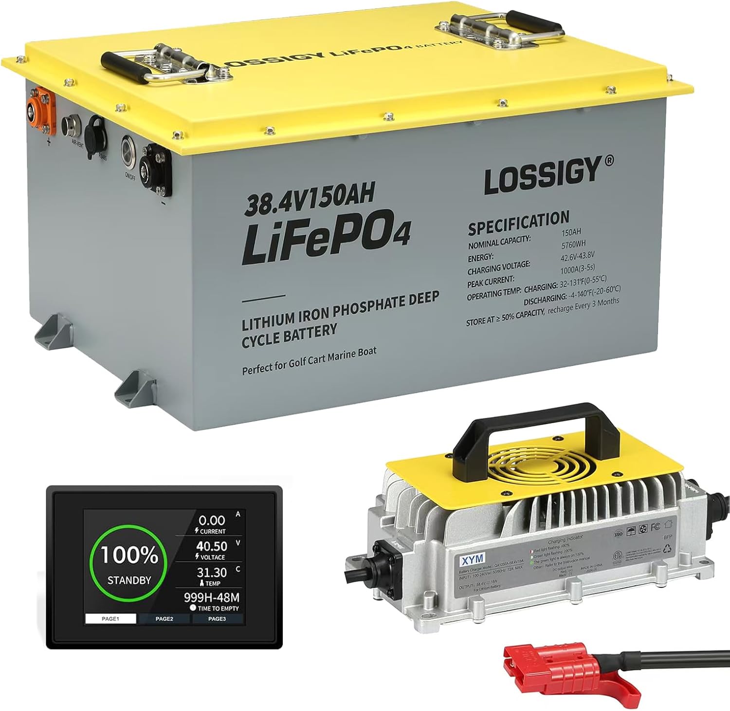 LOSSIGY 36 Volt Lithium Golf Cart Battery with 25A Charger