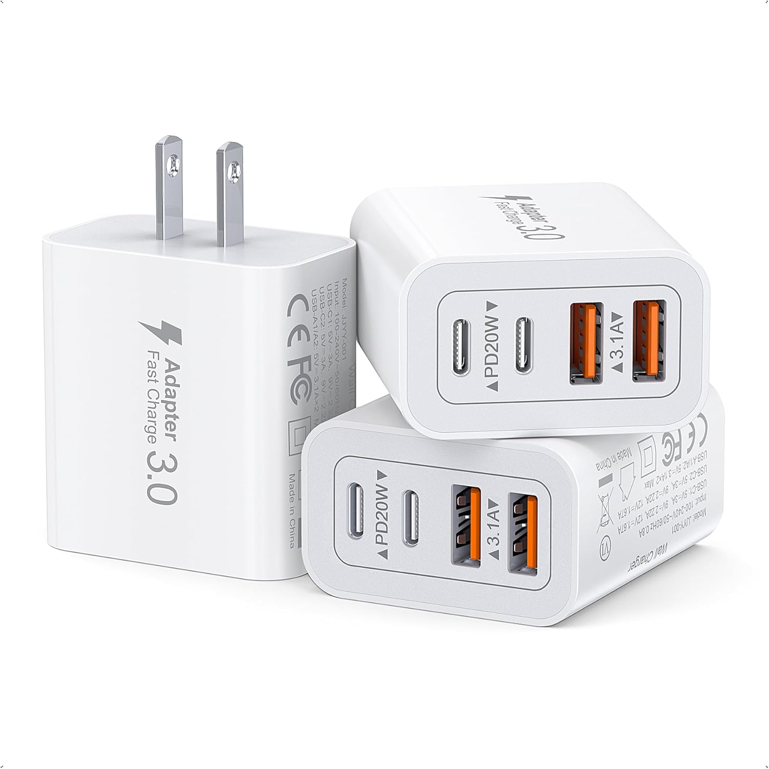 Fast 40W USB C Wall Charger 3-Pack - Charge Multiple Devices Rapidly