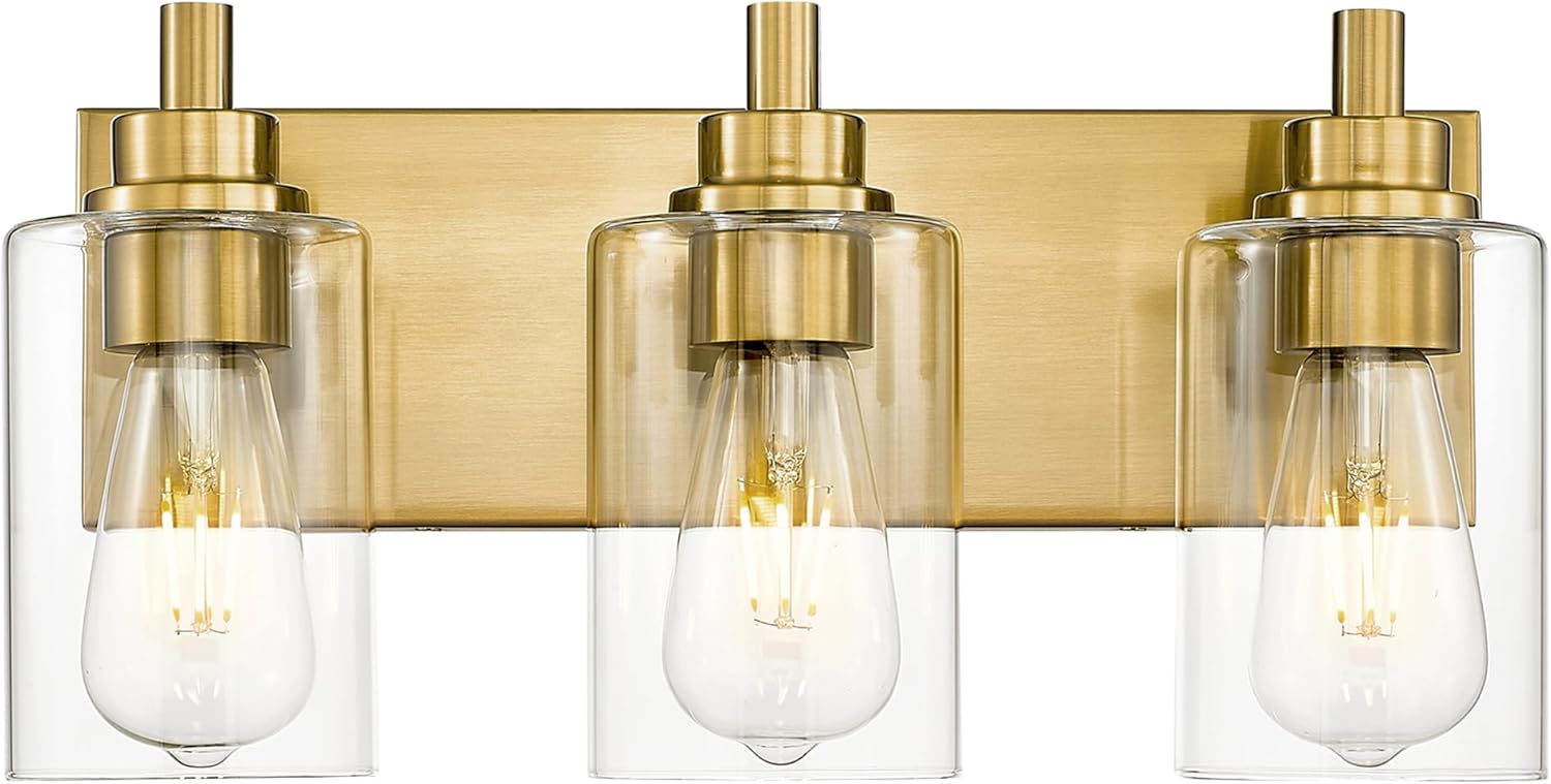 3-Light Bathroom Light Fixtures with Brushed Gold Finish