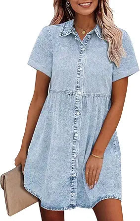 GRAPENT Denim Dress for Women: Stylish Babydoll Tiered Design