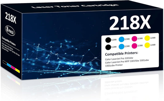 218X Toner Cartridges 8 Pack for HP Color Laser Jet Pro Printers