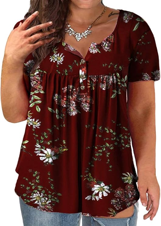 VISLILY Women's Plus Size Henley Shirts for Summer Style