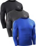Men's 3 Pack Dry Fit Compression Long Sleeve Shirts - Lightweight