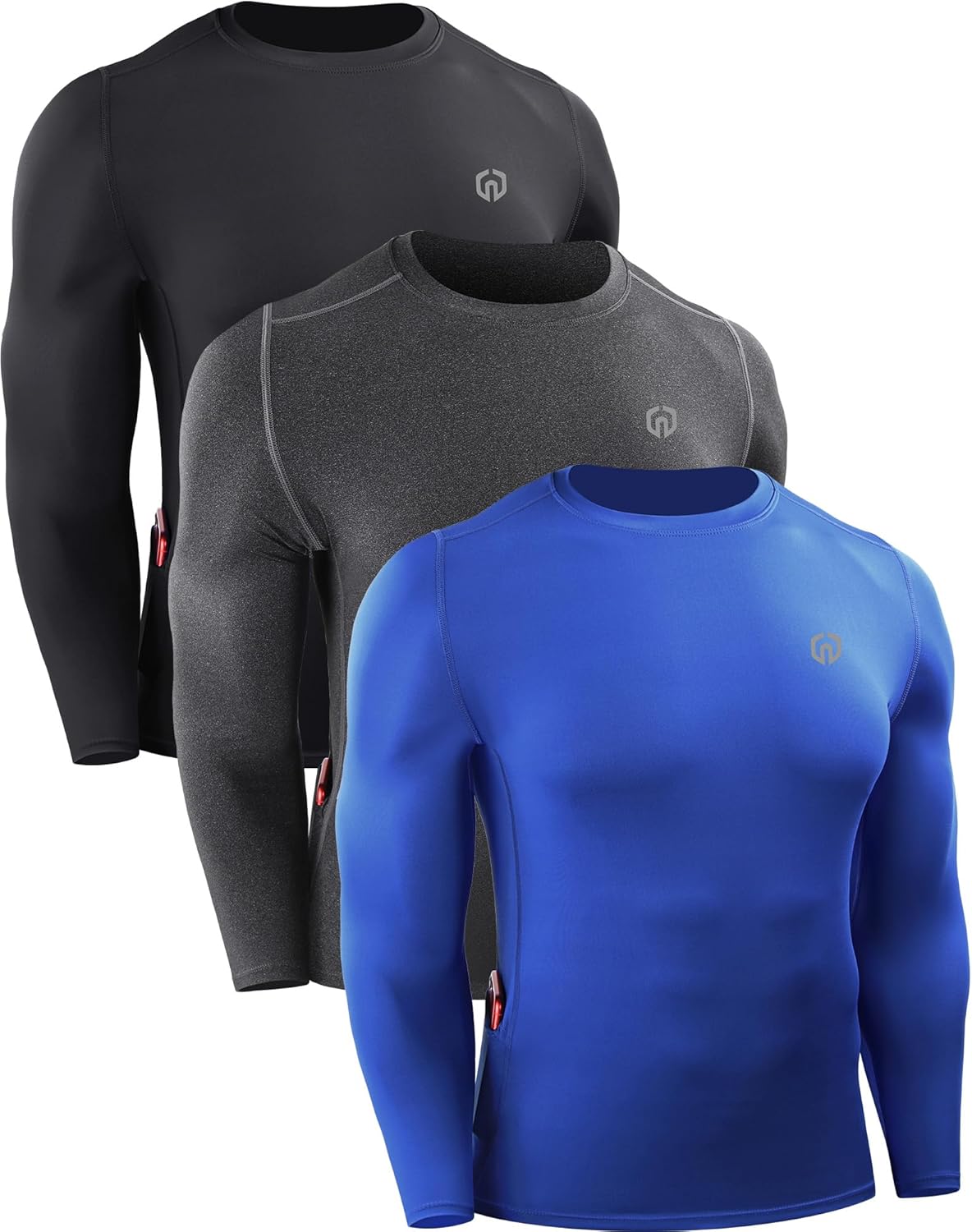 NELEUS Men's 3 Pack Dry Fit Long Sleeve Compression Shirts