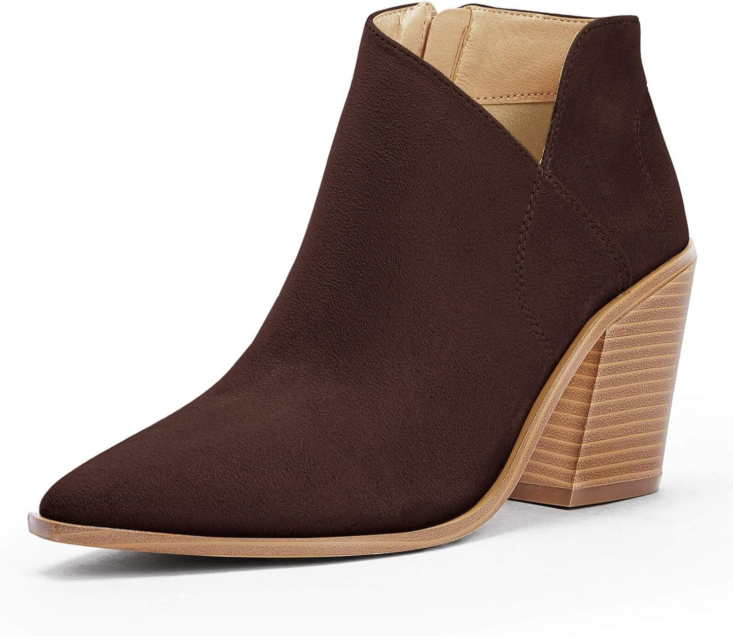 Womens Pointed Toe Ankle Boots with Chunky Heel for Fall