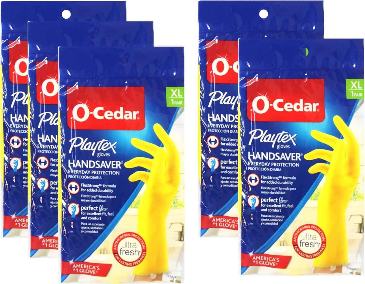 5 Pairs XL Playtex HandSaver Rubber Gloves - Everyday Protection
