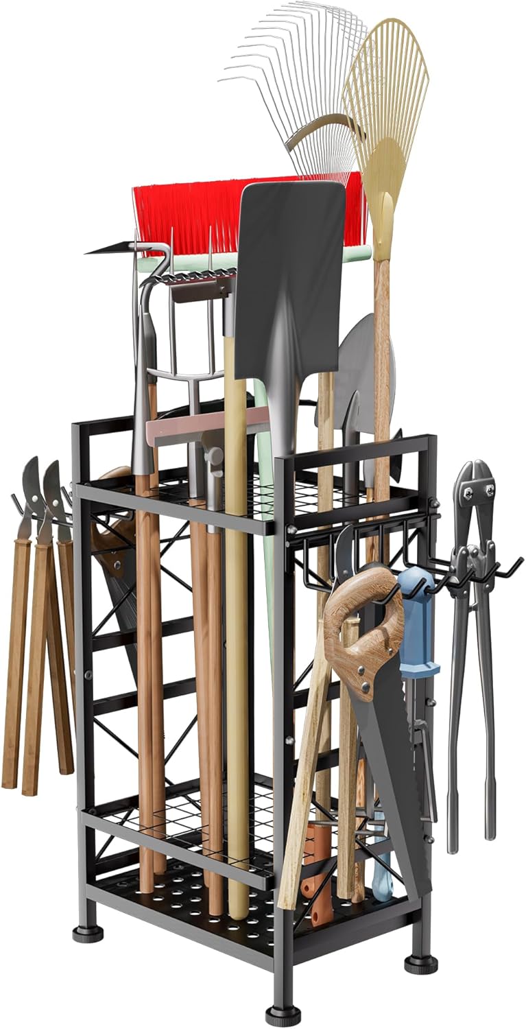 GIOTORENT 3 Tier Metal Garden Tool Organizer for Yard Storage