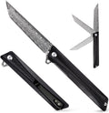 Damascus Pocket Knife GD22K Flipper Tanto Blade - Everyday EDC Knife