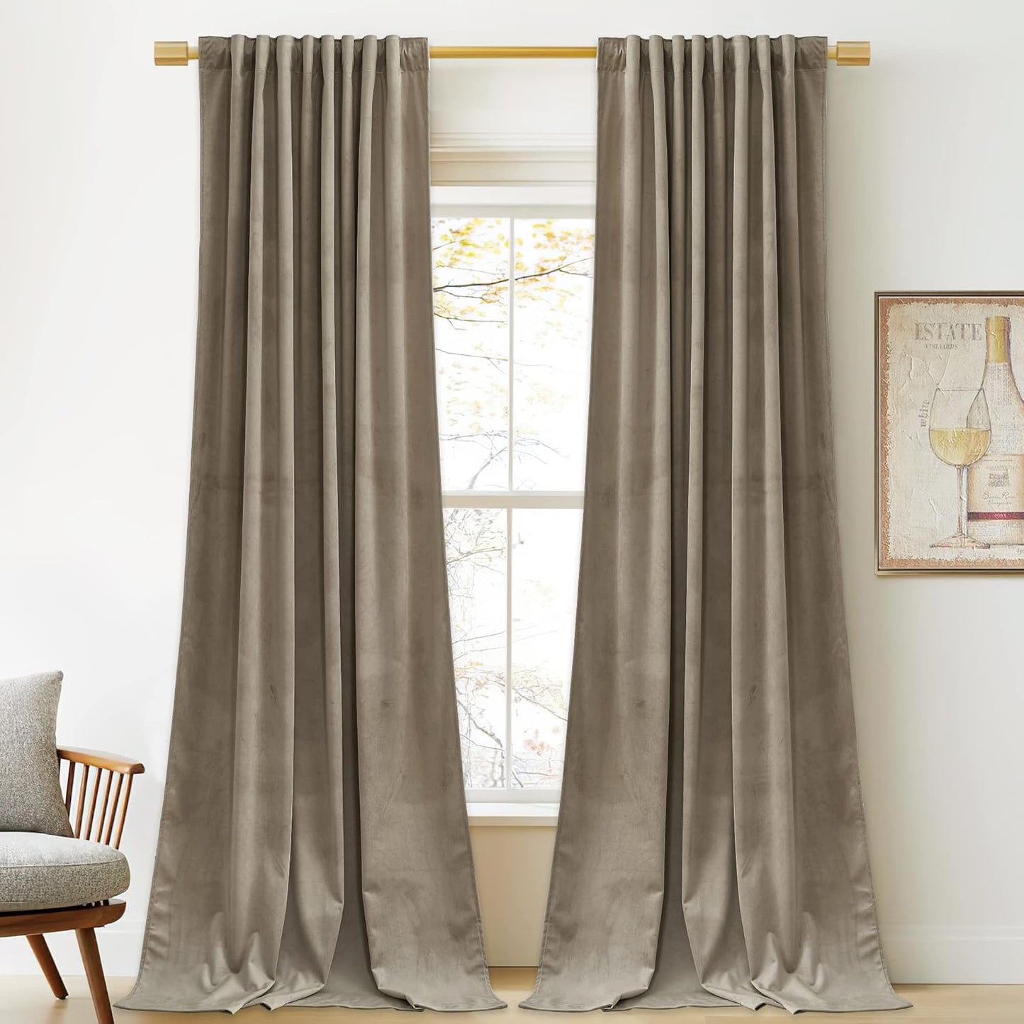 StangH Camel Beige Velvet Curtains for Luxury Living Room
