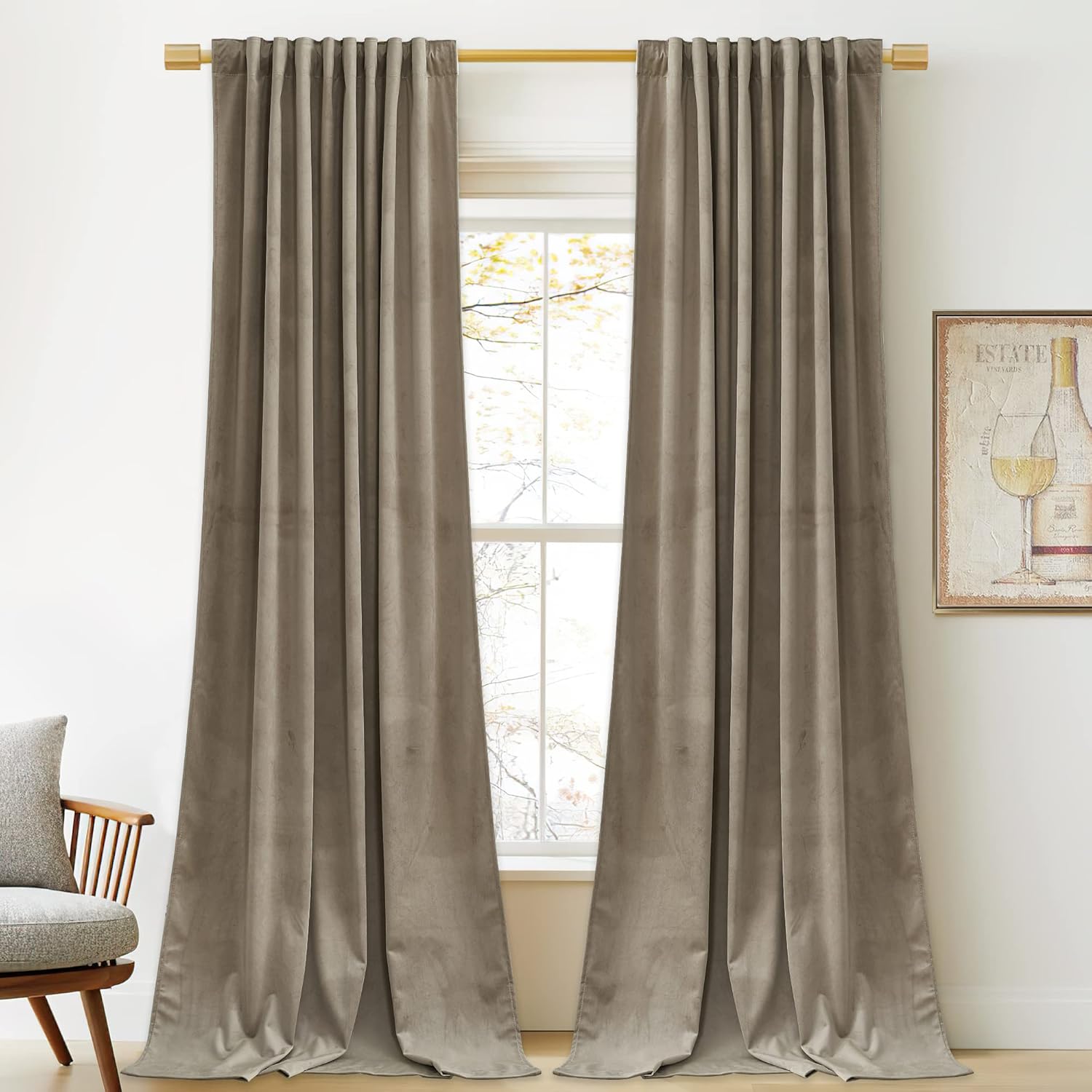 StangH Camel Beige Velvet Curtains for Luxury Living Room