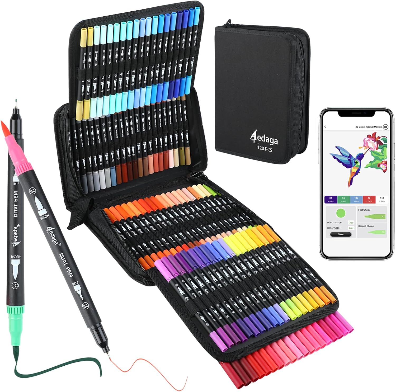 120 Colors Numbered Dual Tip Brush Pens for Creative Art