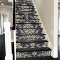 Vintage Dark Navy Damask Stair Riser Decals - Peel and Stick