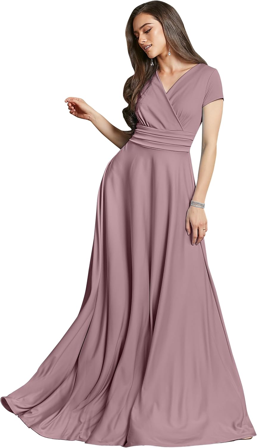 KOH KOH Womens Sexy Cap Short Sleeve V-Neck Flowy Gown