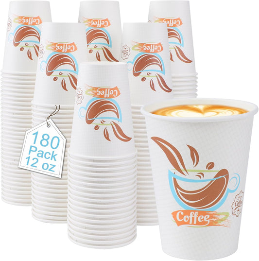 Lamosi Disposable Coffee Cups 12oz 180 Pack - Ideal for Home, Office, and Cafe