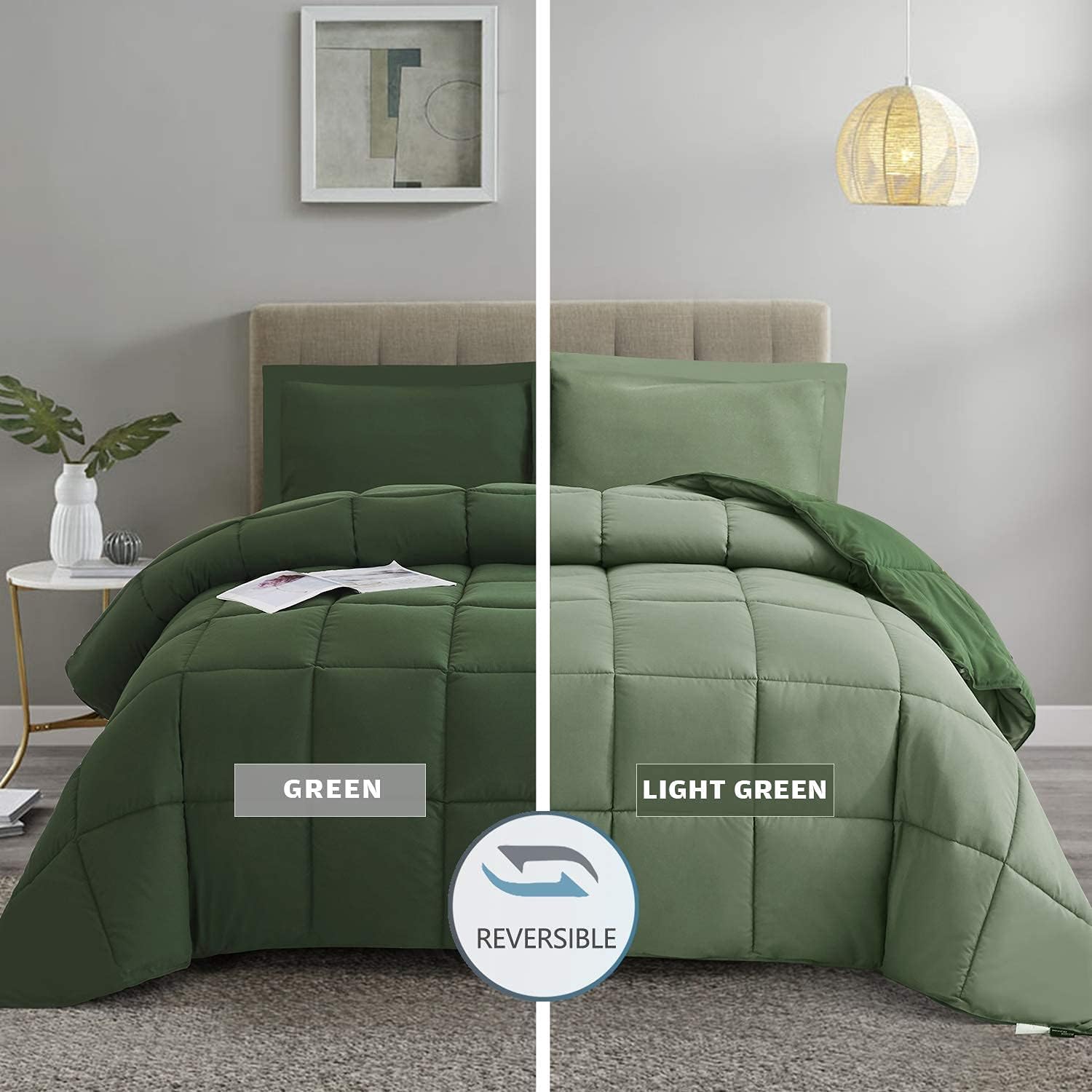HIG 3pc Green Twin/Twin XL Comforter Set for All Seasons