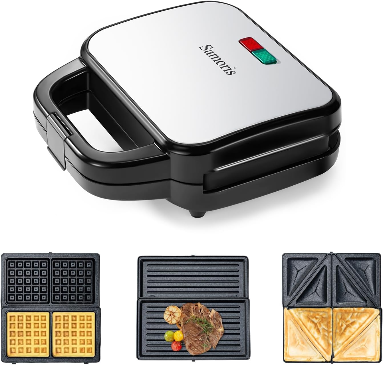 Samoris 3-in-1 Sandwich & Waffle Maker: Easy Cleanup