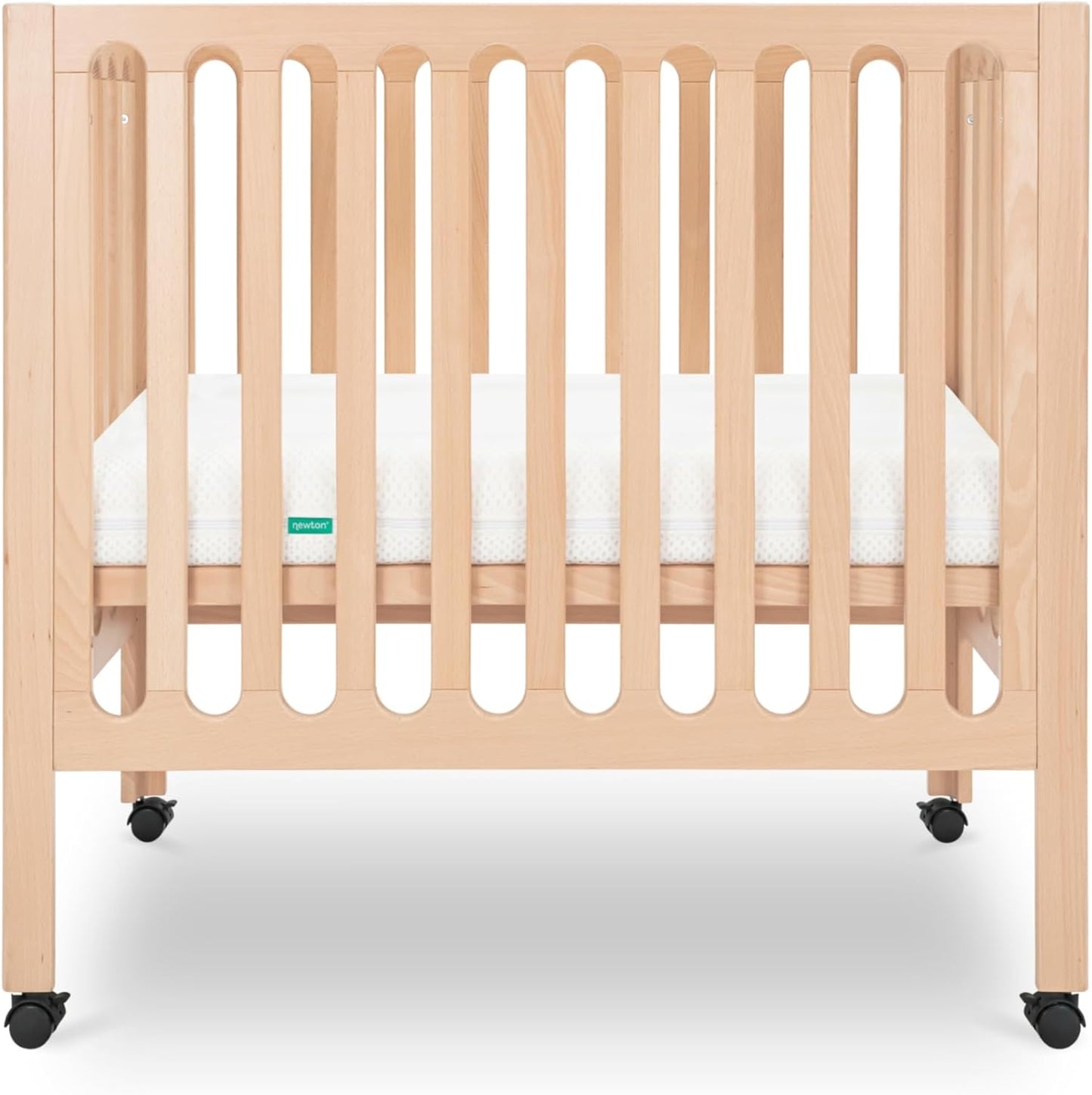 Newton Baby Galileo Mini Crib in Natural Wood with Wheels