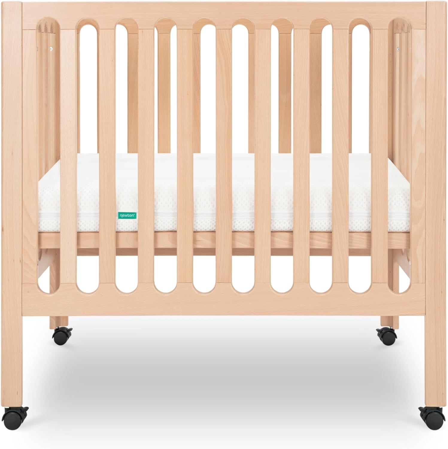 Newton Baby Galileo Mini Crib in Natural Wood with Wheels