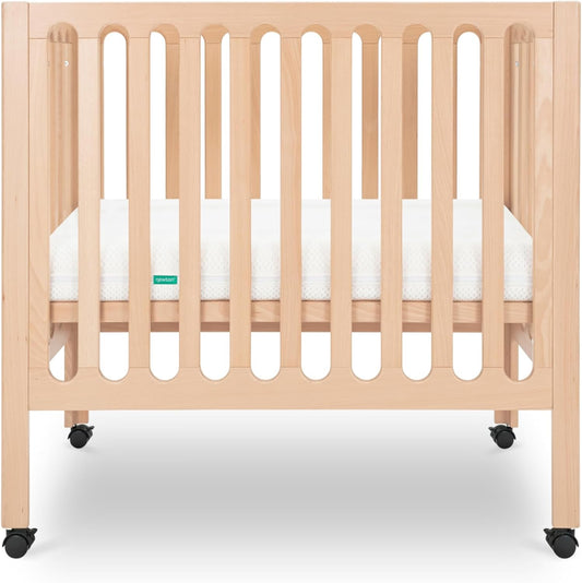 Newton Baby Galileo Mini Crib in Natural Wood with Wheels