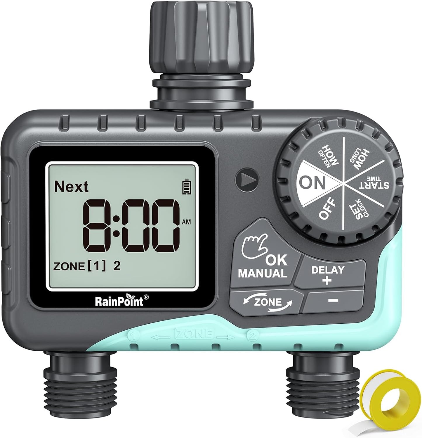 RAINPOINT Sprinkler Timer 2 Outlet for Efficient Garden Watering