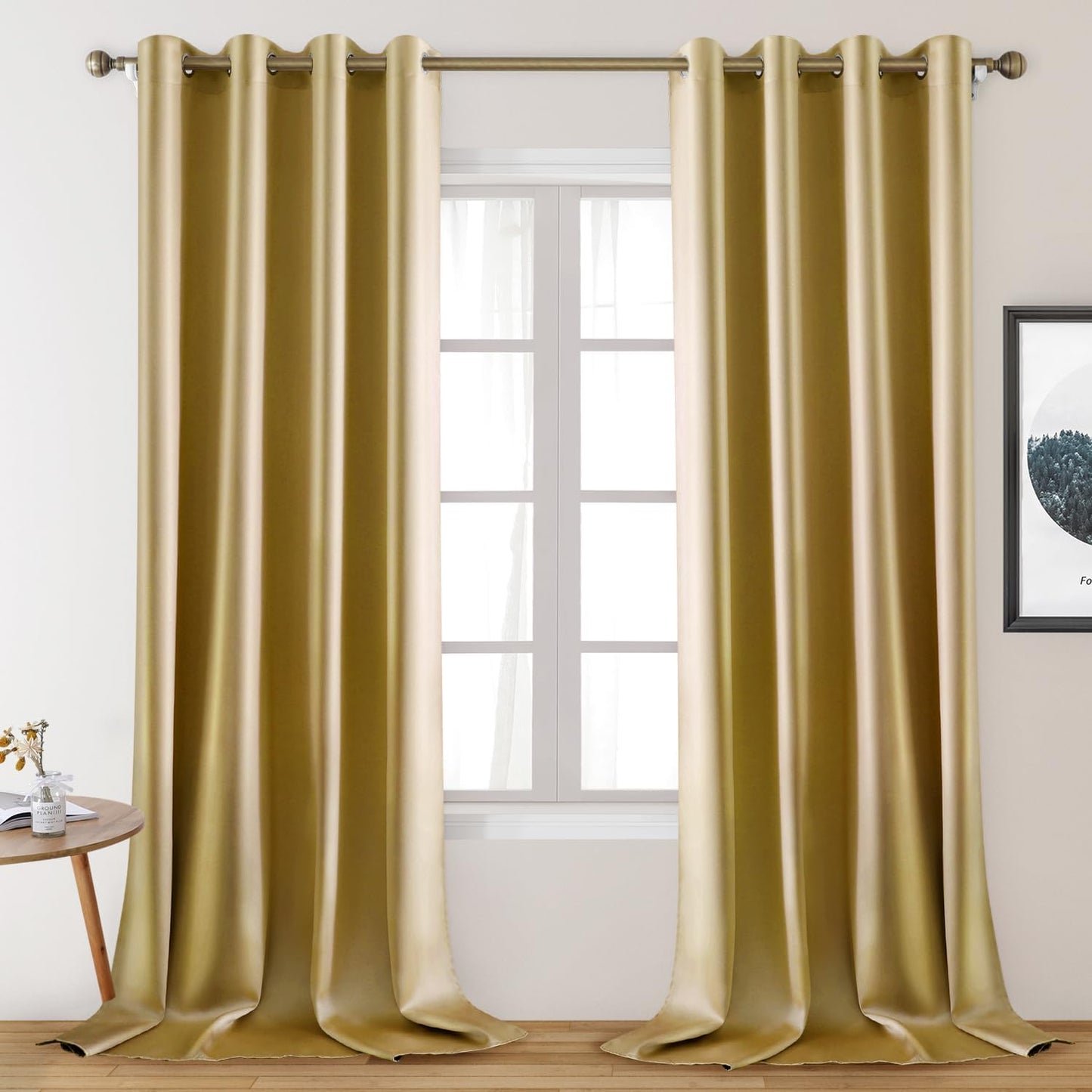 Luxurious 2 Panels Gold Faux Silk Blackout Curtains for Home