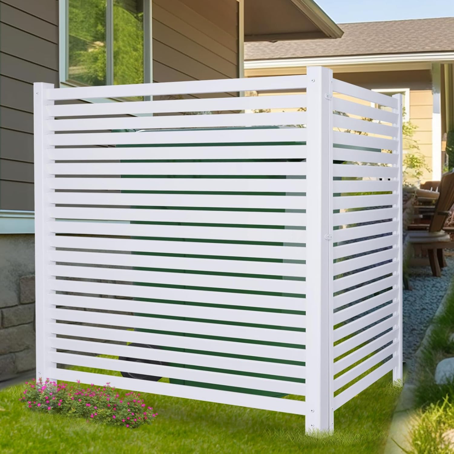 Vinyl Privacy Fence Set for Stylish Pool Equipment Enclosure