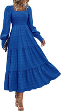Fall Dresses Maxi Long Sleeve Smocked High Waist - Flowy Fit