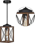 Farmhouse Pendant Light 48in Adjustable Hanging Fixture - Wooden Grain