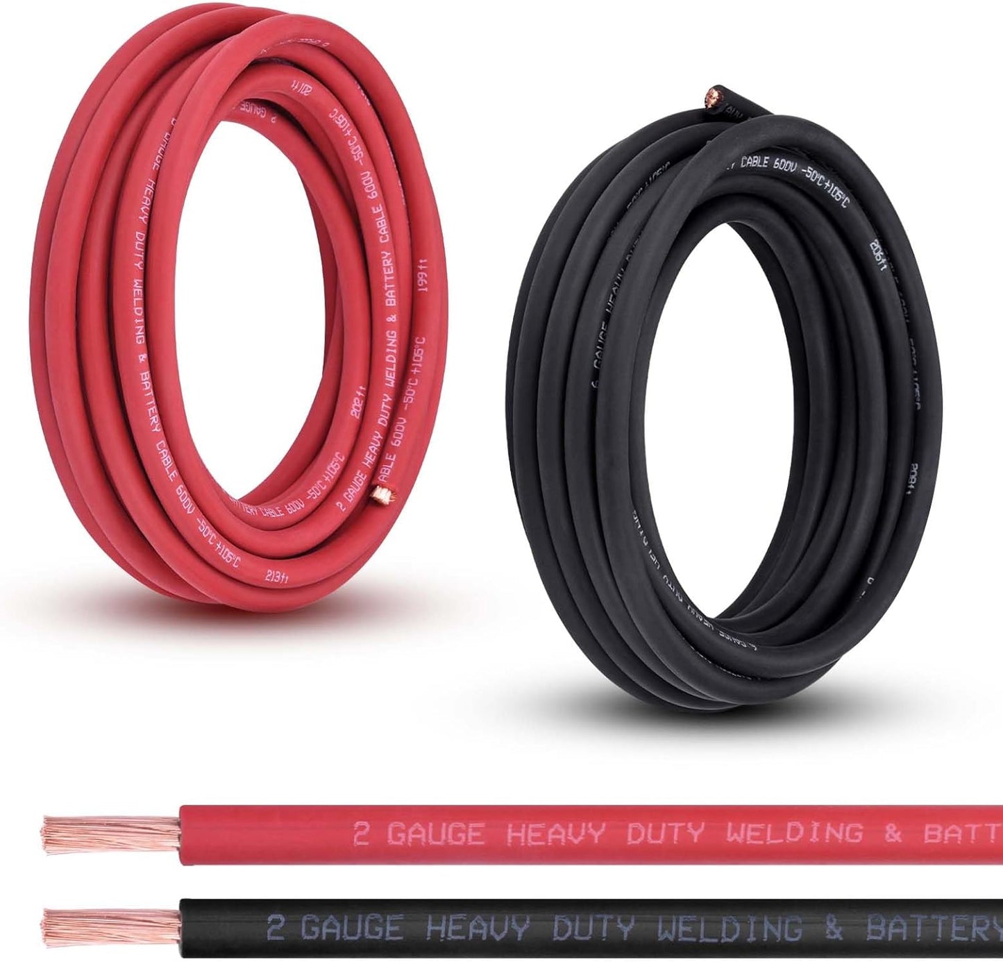 2 Gauge Battery Cable 20FT Red Black Pure Copper Wire for Automotive