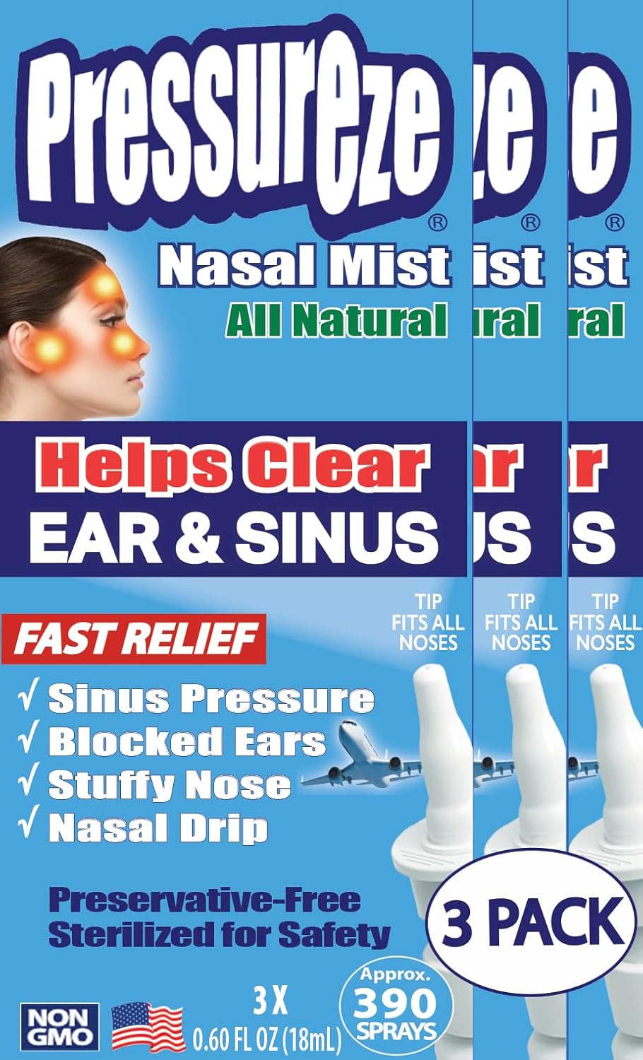 All Natural Sterile Nasal Spray for Sinus Allergies Relief