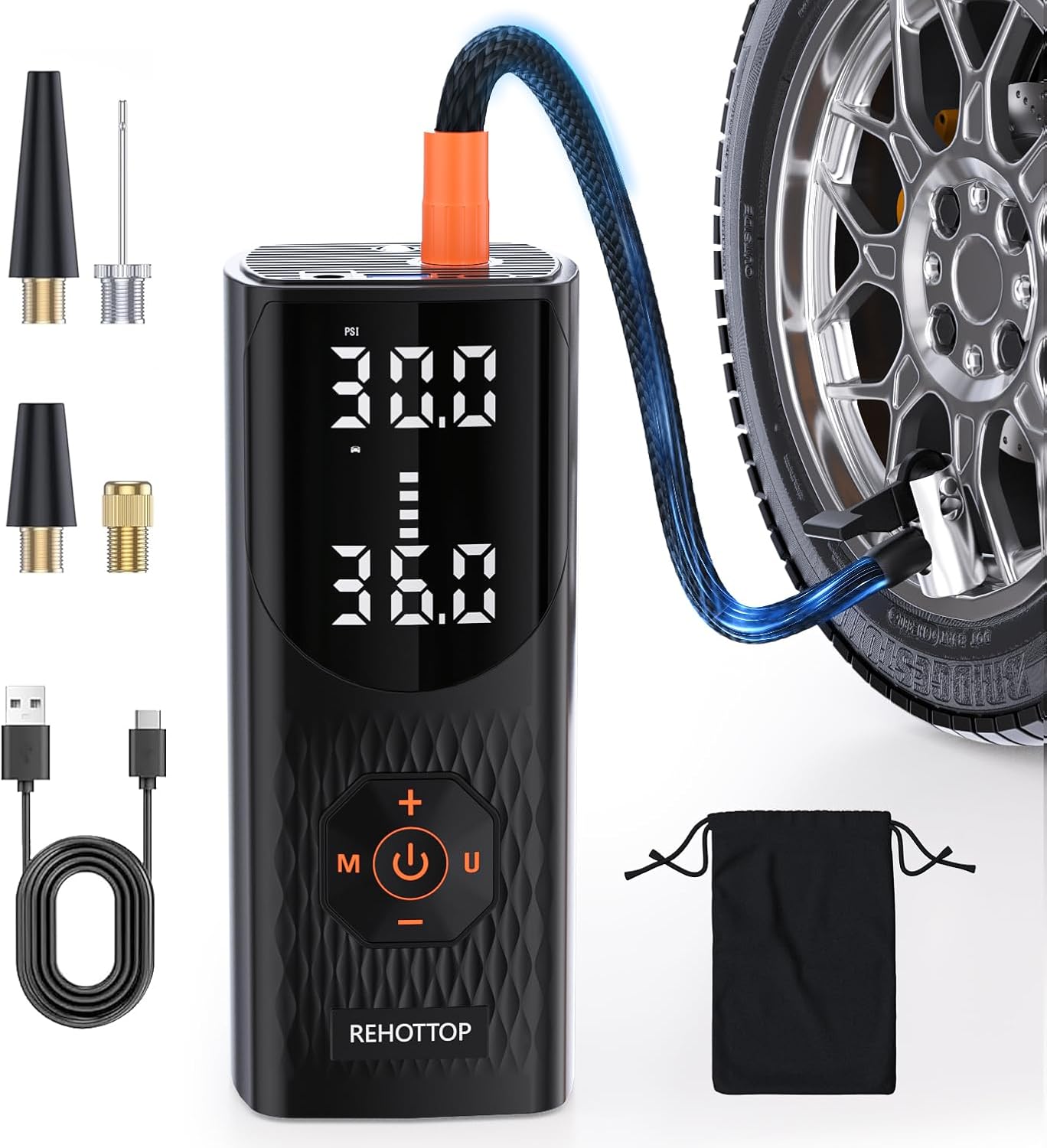 REHOTTOP Portable Air Compressor - Rapid 160PSI Tire Inflation