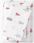 Flannel Sheet Set King Size Winter Trees Red - Ultra-Soft Turkish